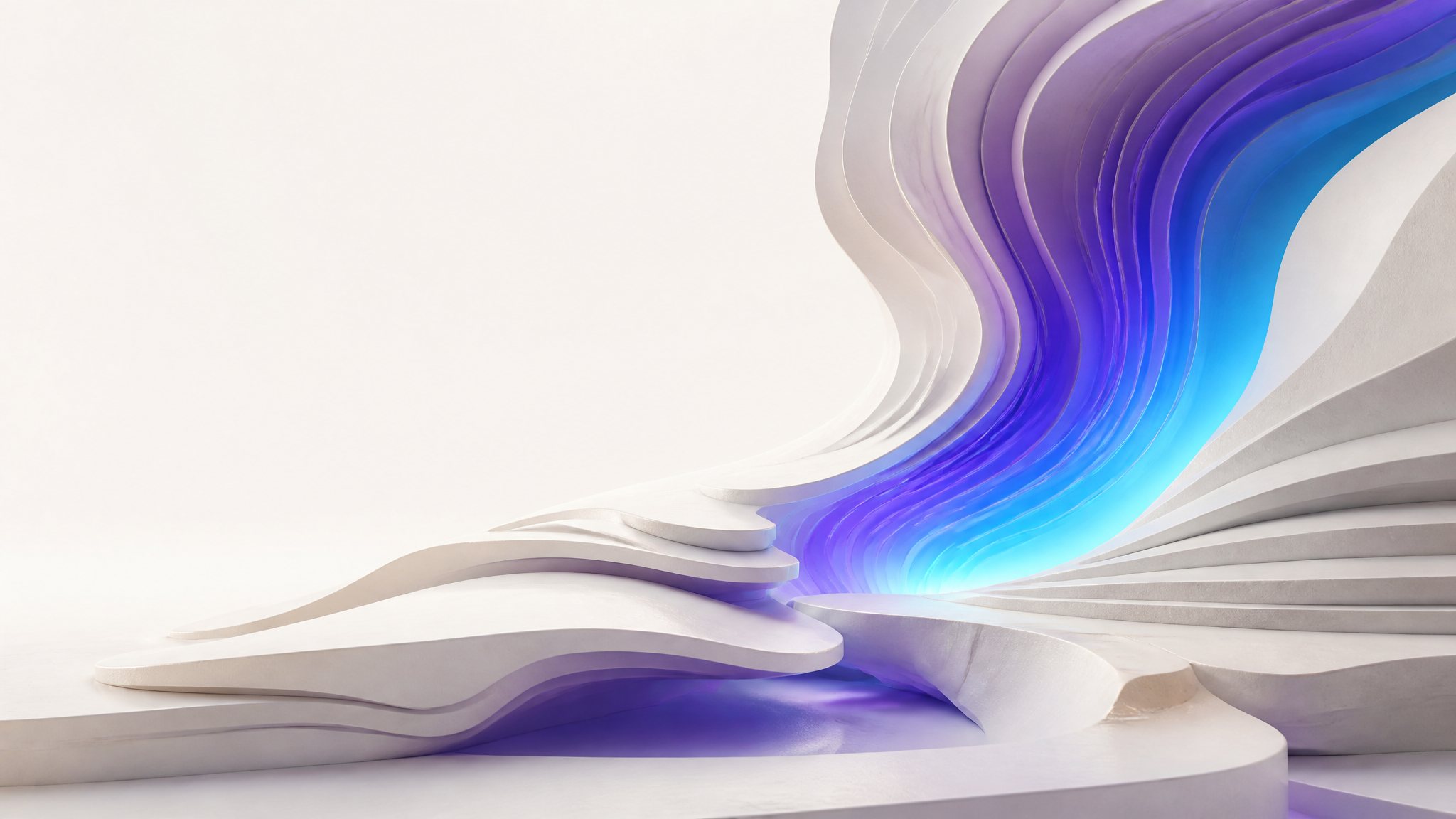 Abstract luminous iris-to-cyan wave, the Groundwork brand form